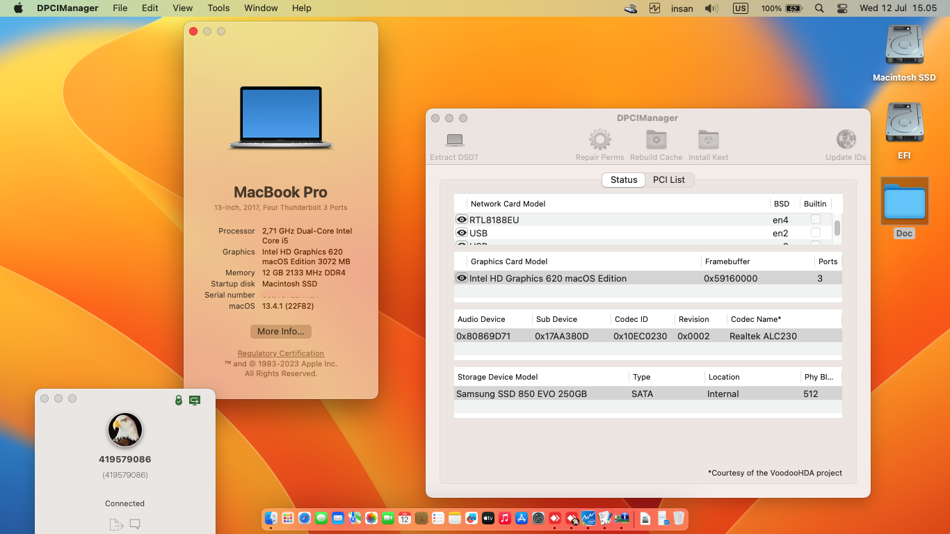 Success Hackintosh macOS Ventura 13.4.1 Build 22F82 in Lenovo Ideapad 320-14IKB